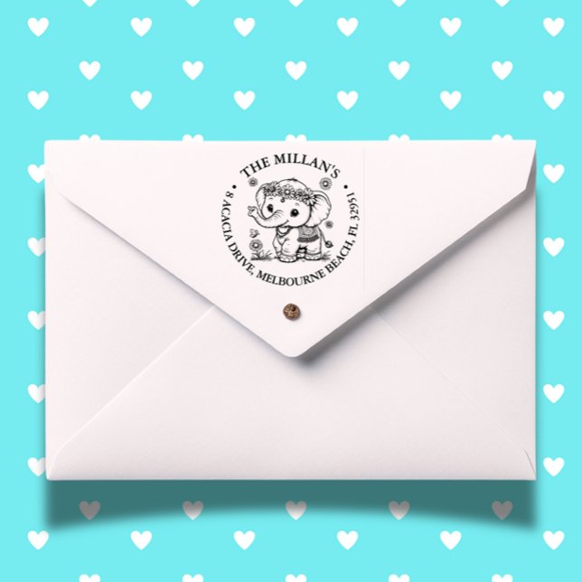 Happy Elephant  theme Self-inking Stamp (Personalize invitations and favors easily—order yours today!)