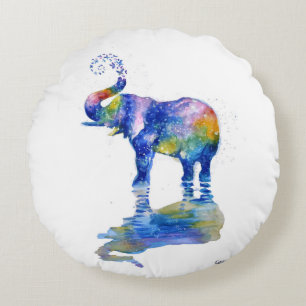 Happy elephant watercolor painting round pillow