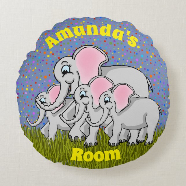 Happy Elephants Round Pillow (Front)