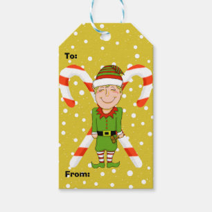 Happy Elf & Candy Canes Christmas Gift Tags