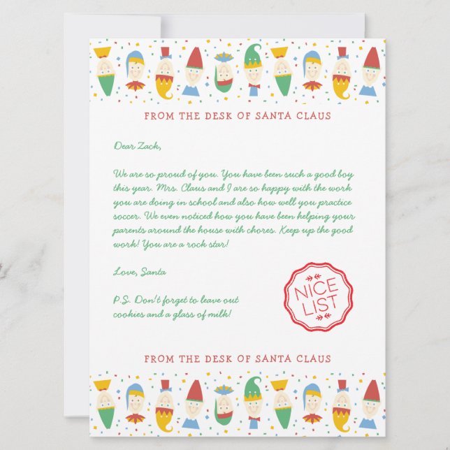 Happy Elf Holiday Letter from Santa (Front)