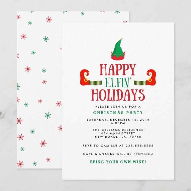 Happy Elfin Holidays Christmas Party Invitation (Front/Back)