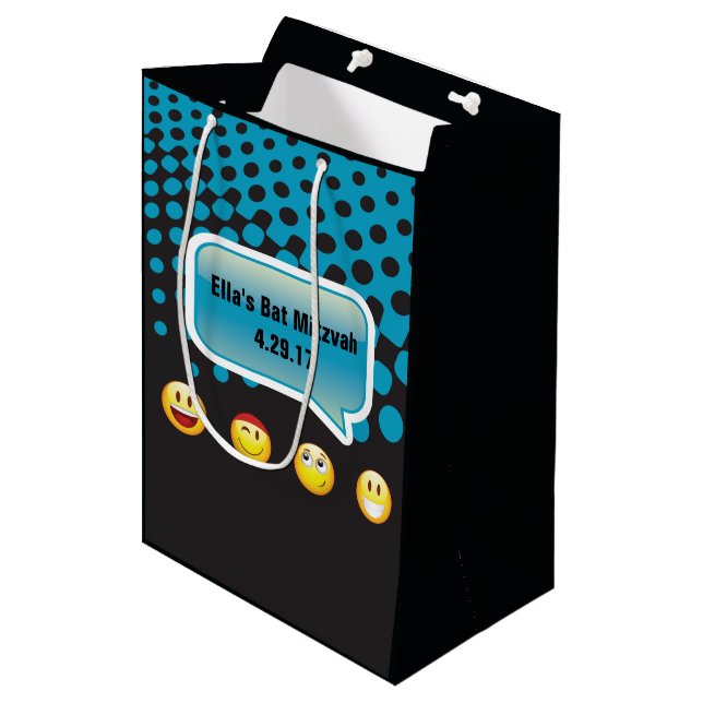 HAPPY EMOJI Bar Bat Mitzvah Gift Bag (Front Angled)