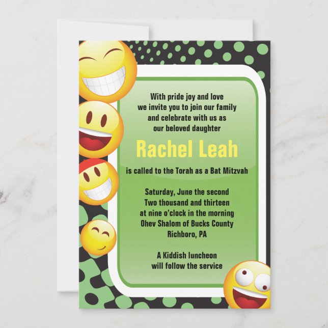 HAPPY EMOJI Bar Bat Mitzvah Invitation (Front)
