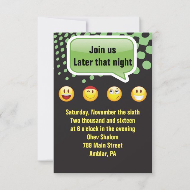 HAPPY EMOJI Bar Bat Mitzvah Party Reception Card (Front)