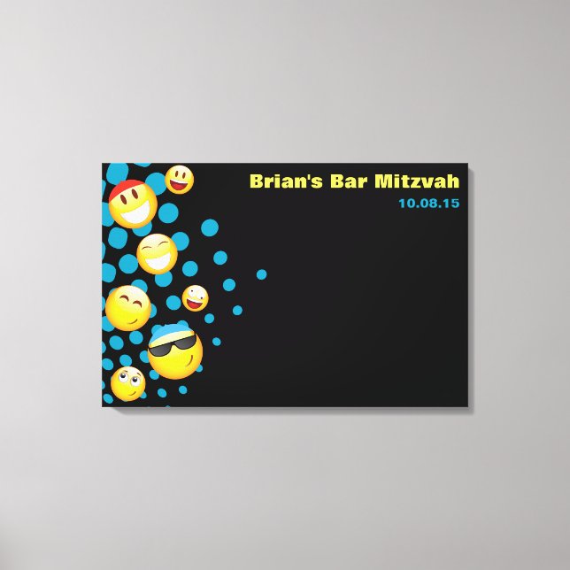 HAPPY EMOJI Bat or Bar Mitzvah Sign-In Board Canvas Print (Front)
