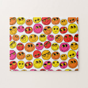 Happy Emoji Faces Funny Yellow Pink Red Orange Jigsaw Puzzle