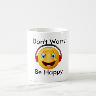 Happy emoticon listening music coffee mug