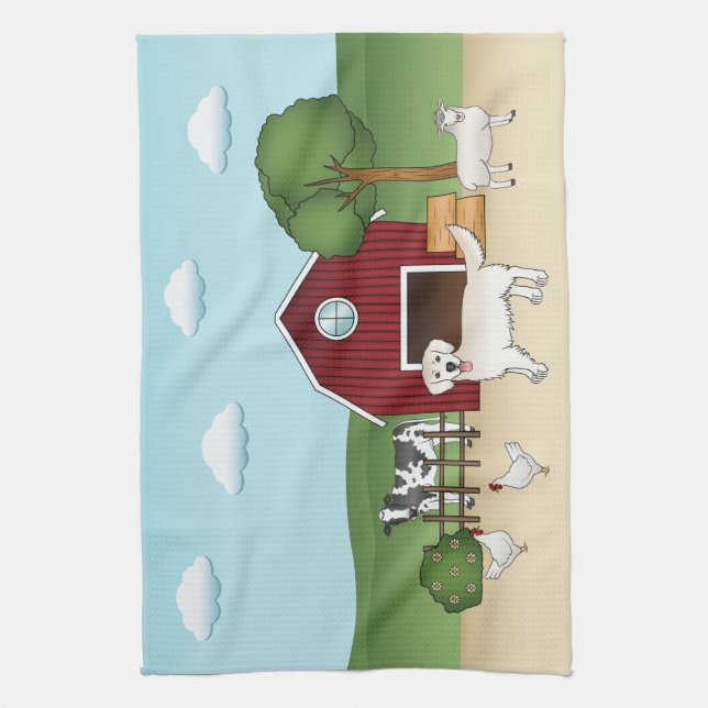 Happy English Cream Golden Retriever At A Farm Kitchen Towel (Vertical)