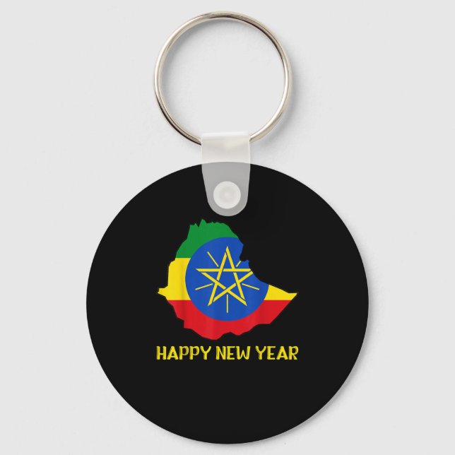 Happy Ethioan New Year Ethioa Map Flag Ethioan Dad Keychain (Front)