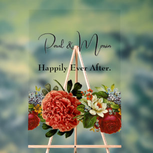 Happy Ever After BOHO retro floral tapestry Acrylic Sign