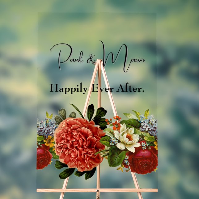 Happy Ever After BOHO retro floral tapestry Acrylic Sign (Neutral)