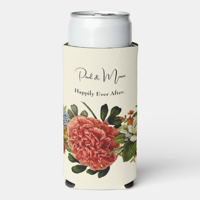 Happy Ever After BOHO retro floral tapestry Seltzer Can Cooler (Seltzer Front)