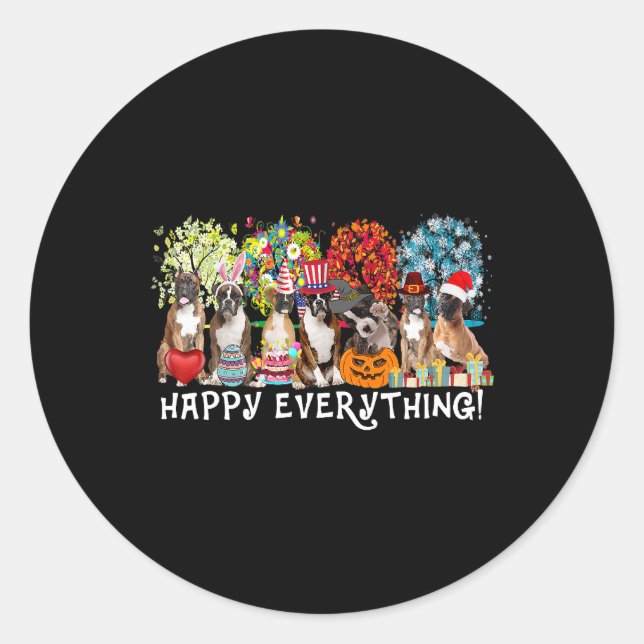 Happy Everything Boxer Dog Seasons All Year Tree L Classic Round Sticker (Front)