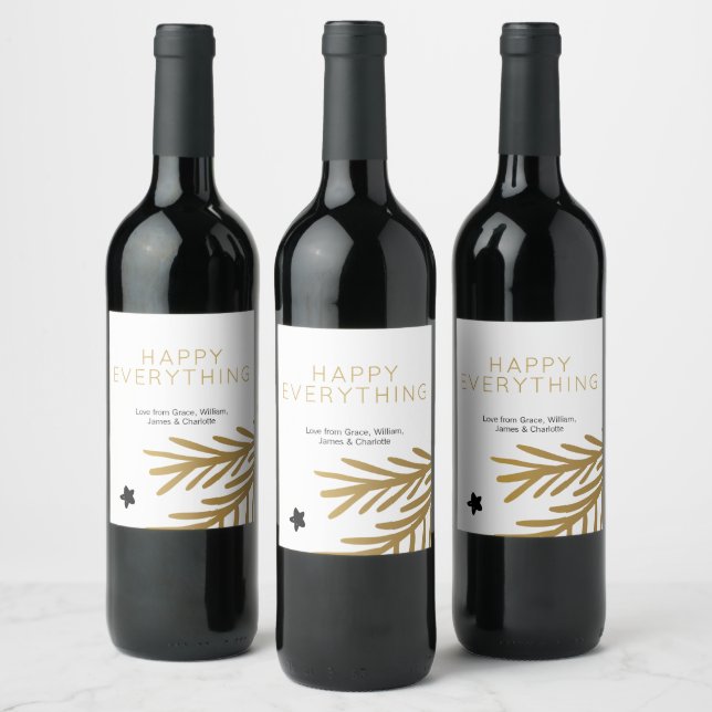 Happy Everything Gold Foliage Personalized Wine Label (Bottles)