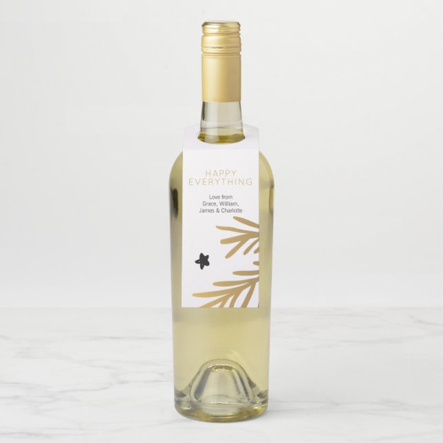Happy Everything Gold Winter Foliage Personalized Bottle Tag (On Bottle)