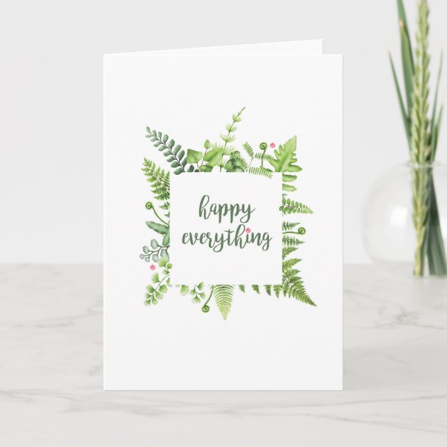 Happy Everything Holiday Card with Green Leaves (Front)