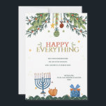 Happy Everything Holiday Greeting Card<br><div class="desc">One holiday card for everyone featuring Christmas ornaments ganging from pine branches, a menorah, dreidels and a present. (Vector created by freepik - www.freepik.com). The card is easy to customize with your wording, font, font colour, paper shape and choice of paper type. Not exactly what you're looking for? All our...</div>