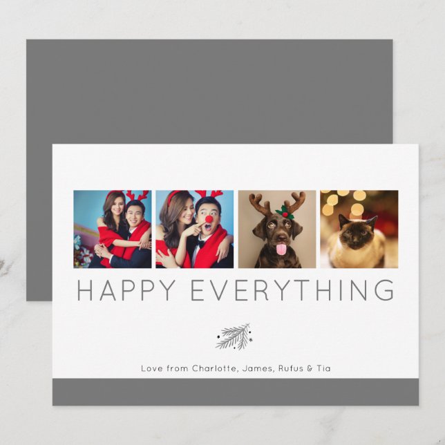 Happy Everything Holiday Photo Grey Foliage Card (Front/Back)