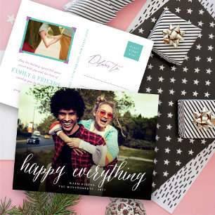 Happy Everything Simple White Script Photo Modern Holiday Postcard