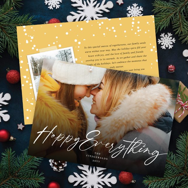 Happy Everything Stylish White Script Photo Modern Holiday Card (Creator Uploaded)