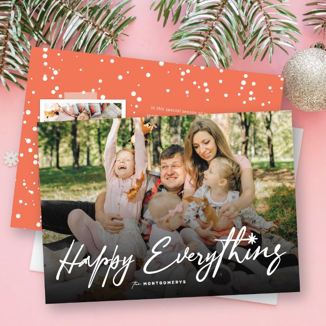 Happy Everything White Casual Script Simple Photo Holiday Card (Creator Uploaded)