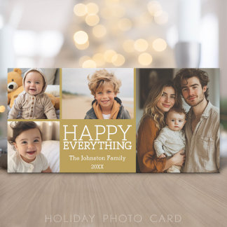 Happy Everything with 4 photo collage - Gold Holiday Card