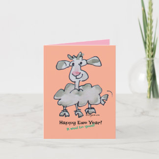 Happy Ewe Year! It wool be good Cartoon Sheep Holiday Card
