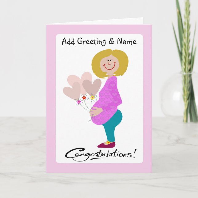 Happy Expectant Mom Holding Balloons Card (Front)