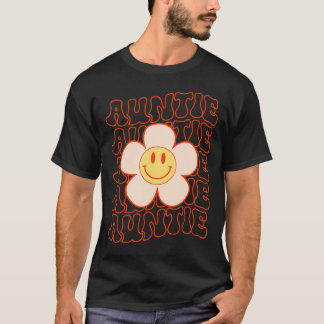 Happy Face Aunt Auntie Groovy Daisy Flower Smile F T-Shirt