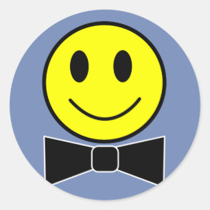 Happy Face Bow Tie Classic Round Sticker