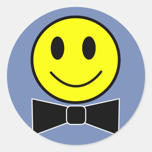 Happy Face Bow Tie Classic Round Sticker (Front)