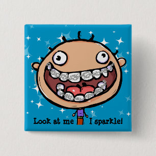 Happy face. Braces. Orthodontist. Customizable 2 Inch Square Button