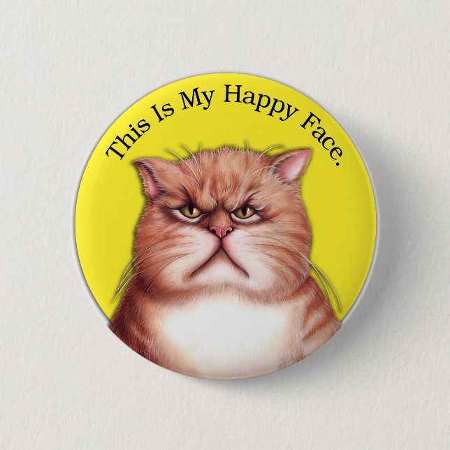 Happy Face cat 2 Inch Round Button (Front)