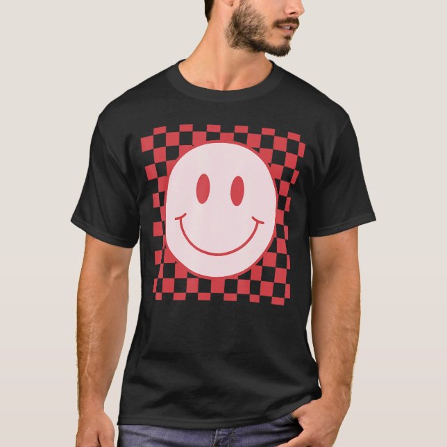 Happy Face Chequered Pattern Smile Face Meme 1 T-Shirt (Front)