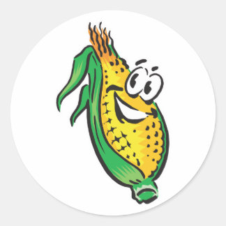 happy face corn on the cob classic round sticker