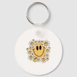 Happy Face Daisy Flower Preppy Aesthetic Smile Fac Keychain
