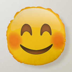 Happy Face Emoji Round Pillow