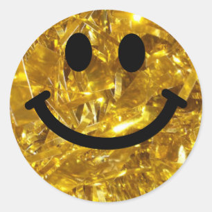 Happy Face Faux Sparkly Gold Bling - Matte sparkle Classic Round Sticker