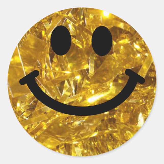 Happy Face Faux Sparkly Gold Bling - Matte sparkle Classic Round Sticker (Front)