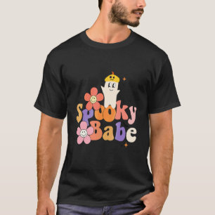 Happy Face Flower Spooky Babe Season Groovy Ghost  T-Shirt