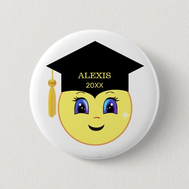Happy Face Graduation 2 Inch Round Button (Front)