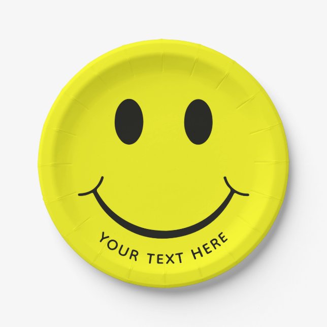 Happy Face Graphic Personalize | Yellow Paper Plate (Front)