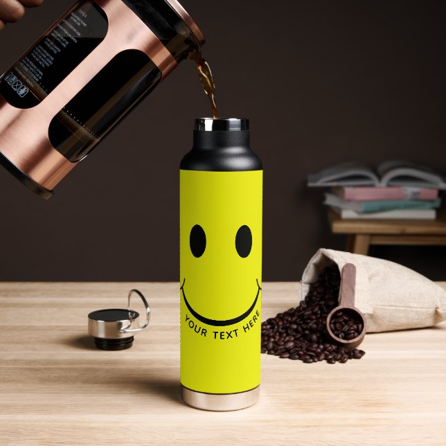 Happy Face Graphic Personalize Yellow Water Bottle (Coffee)