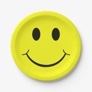 Happy Face Graphic Yellow Paper Plate