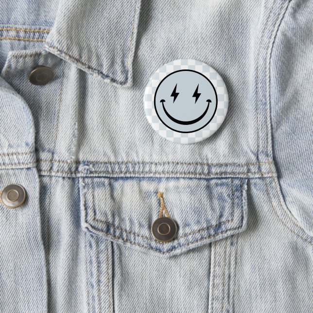 Happy Face Groovy Blue Boy Birthday 2 Inch Round Button (In Situ)