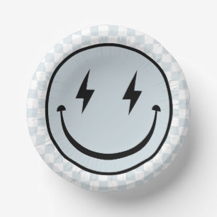 Happy Face Groovy Blue Boy Birthday Paper Plate