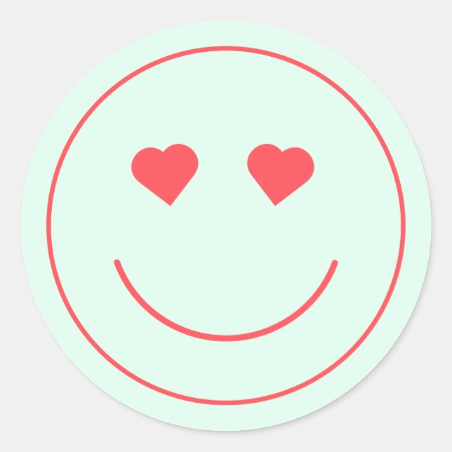 Happy Face Heart Eyes | Mint Green Classic Round Sticker (Front)