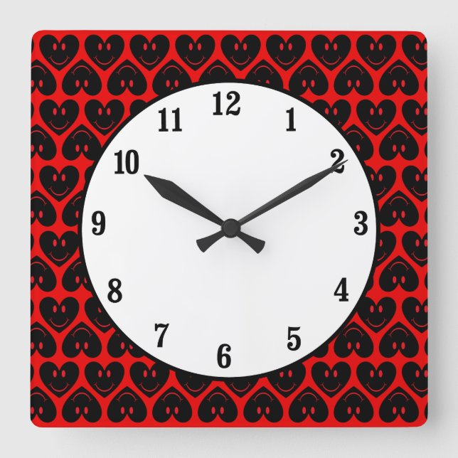 Happy Face Heart Square Wall Clock (Front)