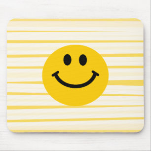 Happy Face on sunny yellow stripes Mouse Pad